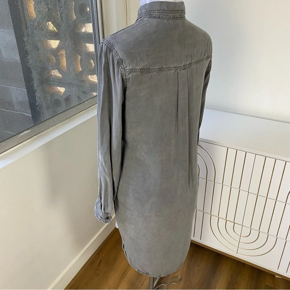 Sneak Peek Utility Split Hem Long Sleeve Shirt Dress, Slate Grey, Size S